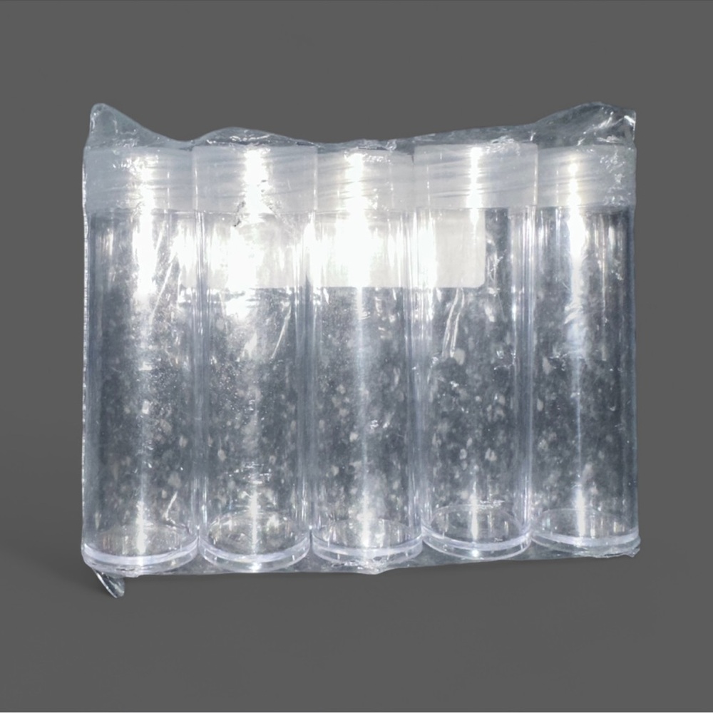 Five (5) clear plastic coin storage containers